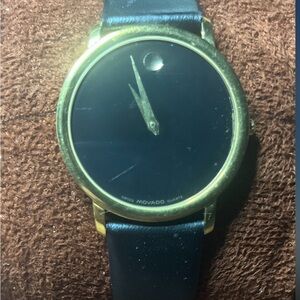 Movado Gold Case with Black Leather Strap Unisex